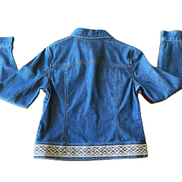 Ann Taylor denim jacket crochet embroidered hem petite small - Picture 6 of 16